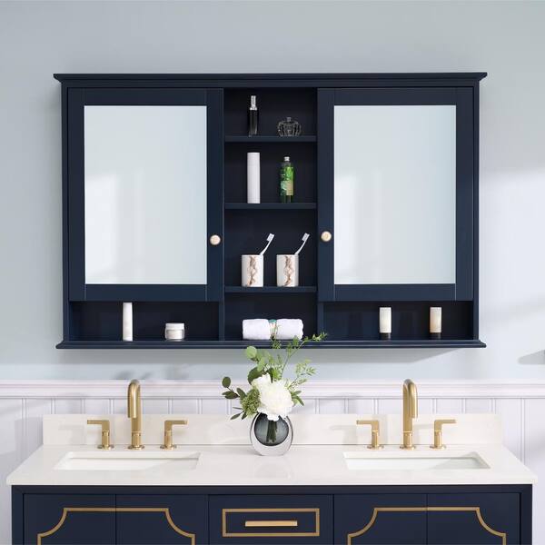 ANGELES HOME 55 in. W x 35 in. H Rectangular Solid Wood Bathroom ...