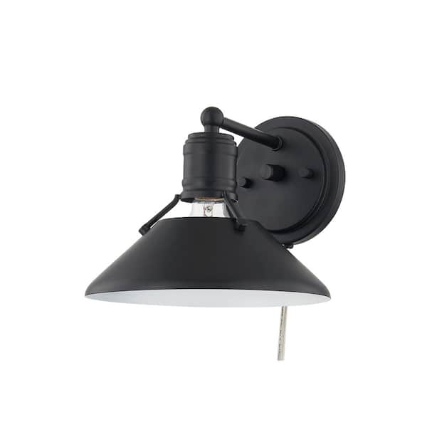 Home Decorators Collection Feldner One Light Wired Sconce Matte Black Finished And White Finish Inside The Metal Shade