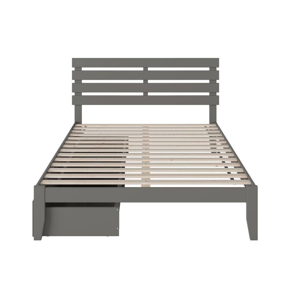 Gray Queen Upholstered Wood Frame Storage Platform Bed with Slats and Drawers