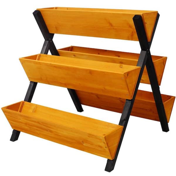 Anky 3 Tiers Brown Wood Vertical Raised Planter Box Garden Bed with Legs, Brown Planter Raised Beds