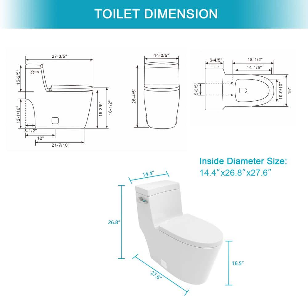 White Ceramic Elongated One-Piece Toilet with Silent Flush