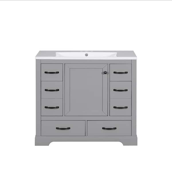 Modland Byna 36 in. W. x 18 in. D x 34 in. H Single Sink Freestanding Bath Vanity in Grey with White Ceramic Top