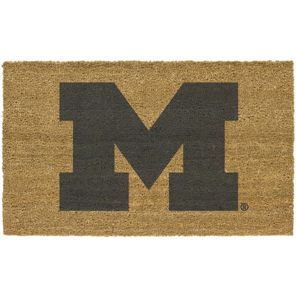 The Memory Company Michigan Brown 29.5 in. x 19.5 in. Coir Fiber Colored Logo Door Mat