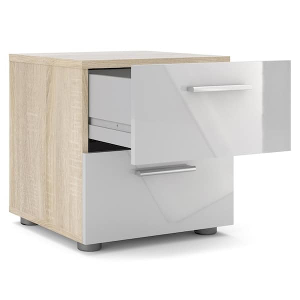 Tvilum Austin 2 Drawer Oak Structure White High Gloss Nightstand 70070akuu The Home Depot