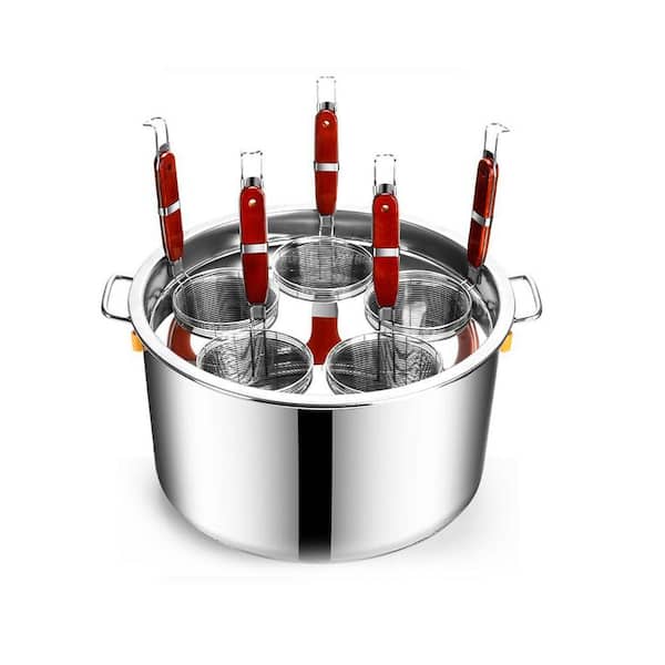 33.6 qt Stainless Steel Pasta Cooker Pot with Strainer Basket, 5 Holes, Multipurpose Cooking Tool for Noodles, Dumplings