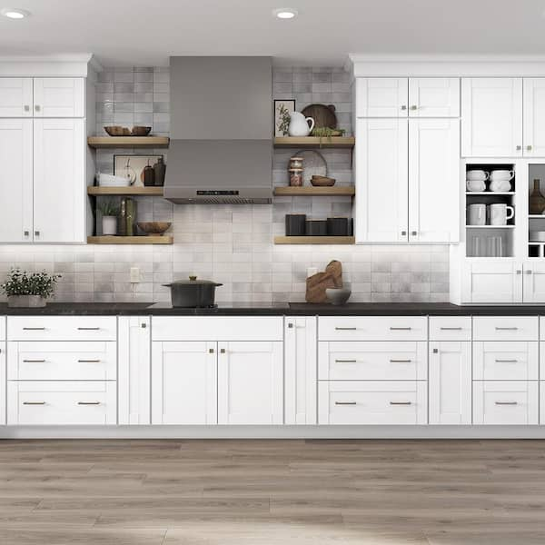 Shaker 24 in. W x 24 in. D x 34.5 in. H Assembled Base Kitchen Cabinet in Satin White with Ball-Bearing Drawer Glides