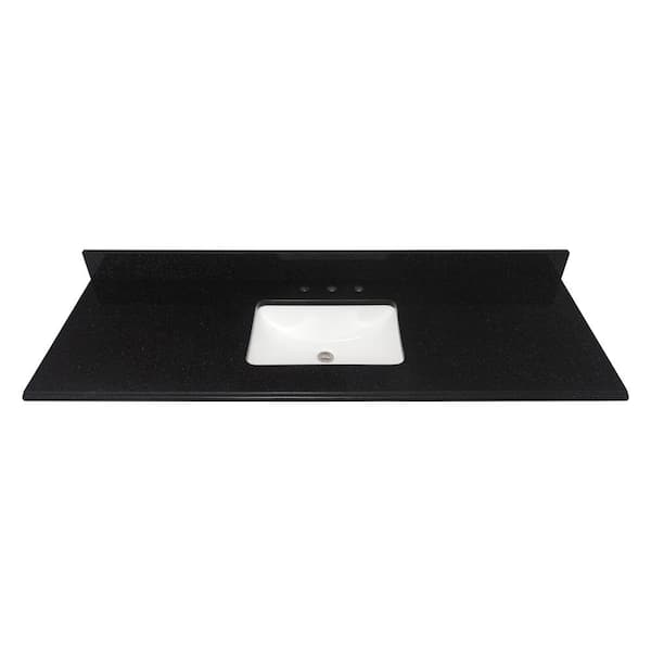 Home Decorators Collection 61 in. W x 22 in D Granite White Rectangular Single Sink Vanity Top in Black