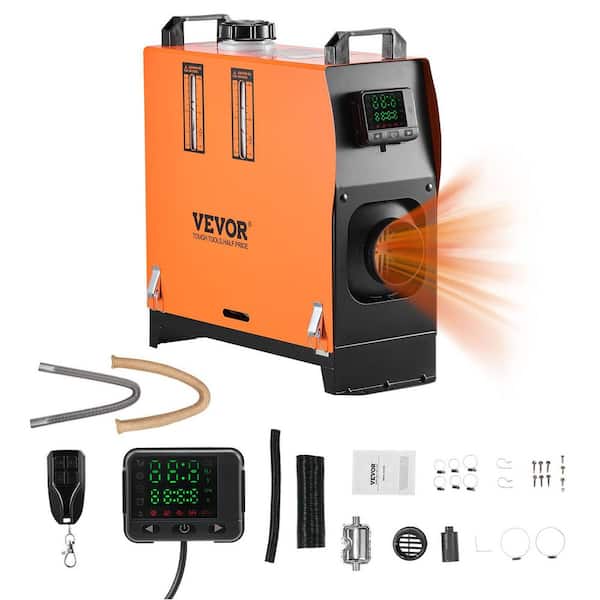 8 kW Diesel Air Heater, 12-24V DC, 27300 BTU Orange Diesel Air Heater, Portable Forced Air Corded Space Heater