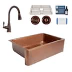 Adams 33 in. Farmhouse Single Bowl 16 Gauge Antique Copper Kitchen Sink with Canton Faucet Kit