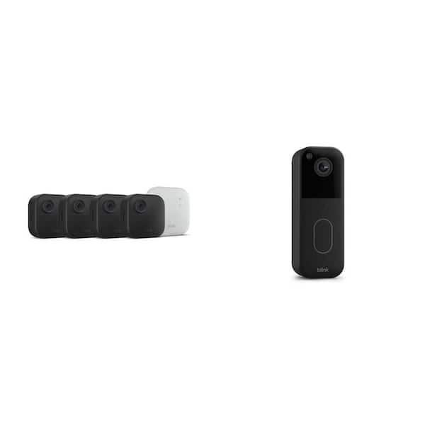 Outdoor 4 XR-Wireless Security Camera System with 4-Cameras and Sync Module XR, Black and Wireless Video Doorbell, Black