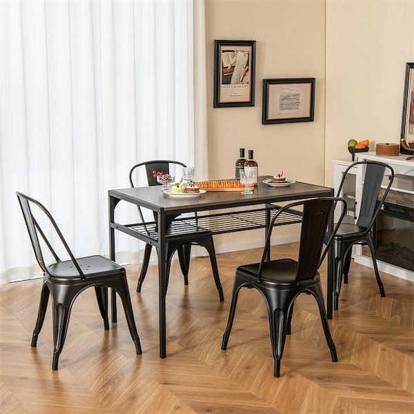 Black Steel Stackable Dining Chair (Set of 4 )