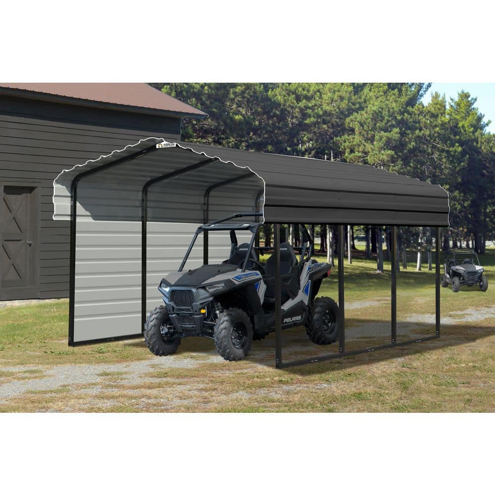 Charcoal Galvanized Steel Carport Kit with Enclosure, 10' x 15'
