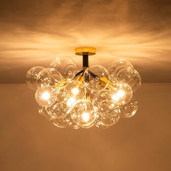 Y'INSP 24.8 in. 6-Light Black Modern Semi-Flush Mount With Clear