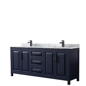 Daria 80 in. W x 22 in. D x 35.75 in. H Double Bath Vanity in Dark Blue with White Carrara Marble Top