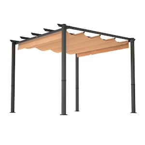 10 ft. x 10 ft. Khaki Outdoor Retractable Against The Wall with Shade Canopy Modern Yard Aluminum Grape Trellis Pergola