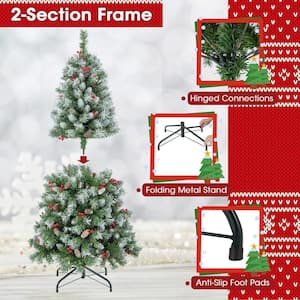 5 ft.Green and White Hinged Christmas Tree w/ 450 PVC Branch Tips and 200 Warm White LED Lights