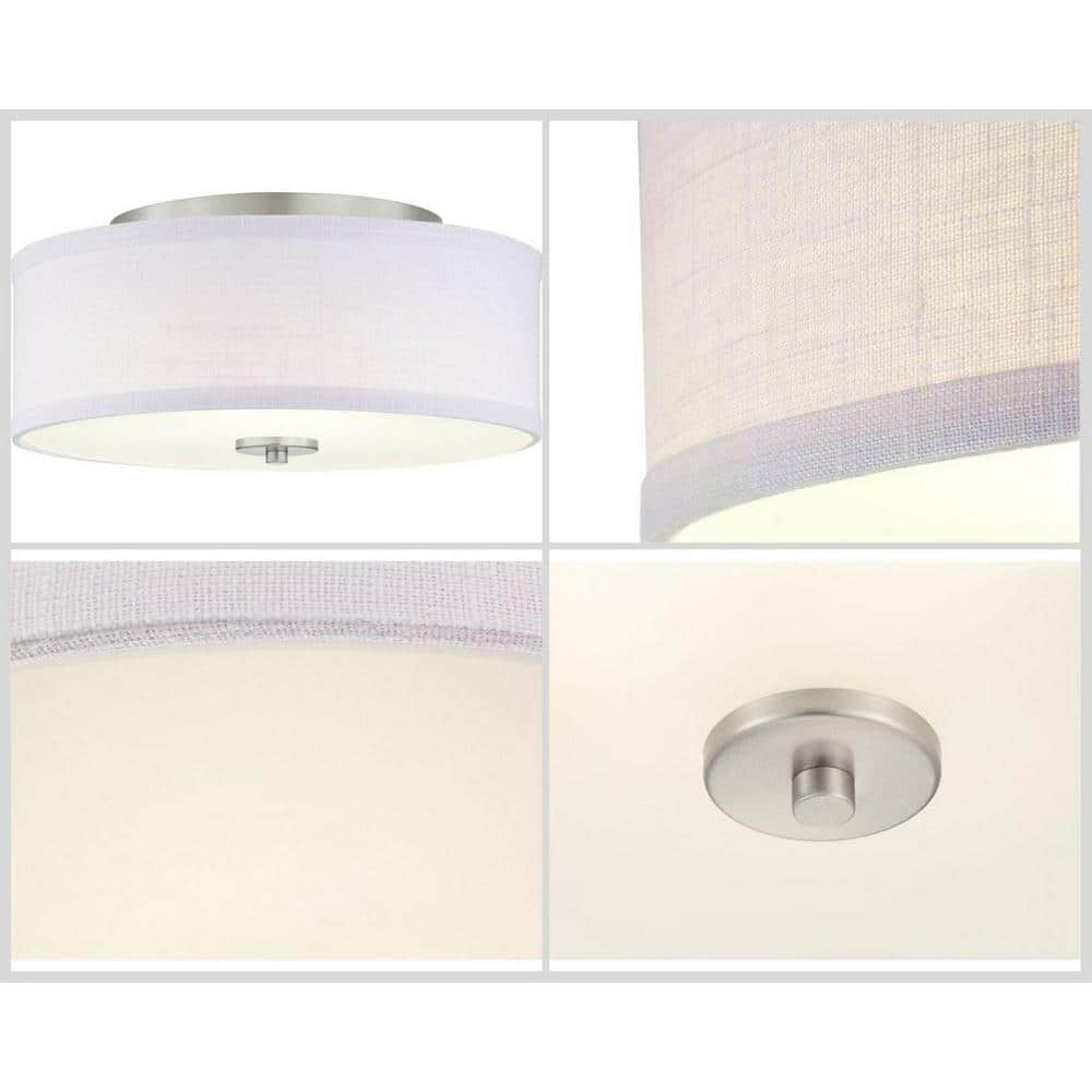 Brushed Nickel LED Drum Flush Mount with Etched Glass
