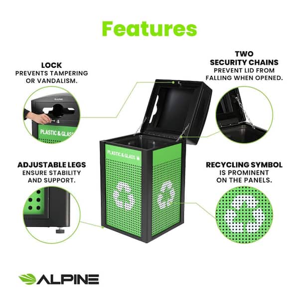 40 Gal. Steel Green All-Weather Commercial Vented Outdoor Recycling Bin Trash Can with Mixed Recycle Circular Dome Lid