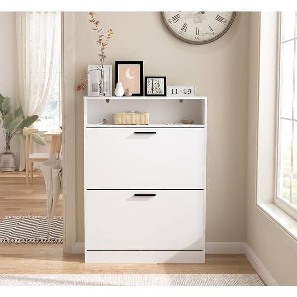 Mondawe White and Brown 2-Drawer 16.5-in File Cabinet