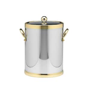 Americano 5 Qt. Polished Chrome & Brass Ice Bucket with Brass Lid, Metal Side Handles