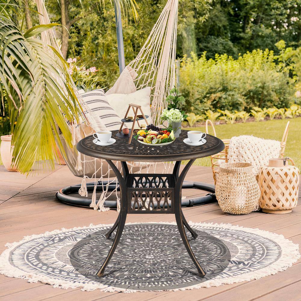 Bronze Round Cast Aluminum Outdoor Dining Table