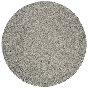 Braided Ivory/Steel Gray 5 ft. x 5 ft. Round Solid Area Rug