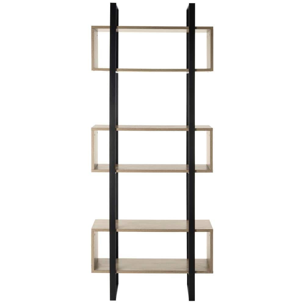 Adhara Transitional Oak and Black Iron Etagere, 32" W