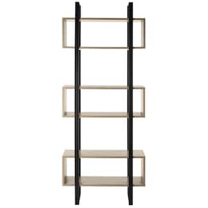 78.8 in. Light Brown/Black Metal 6-shelf Etagere Bookcase with Open Back