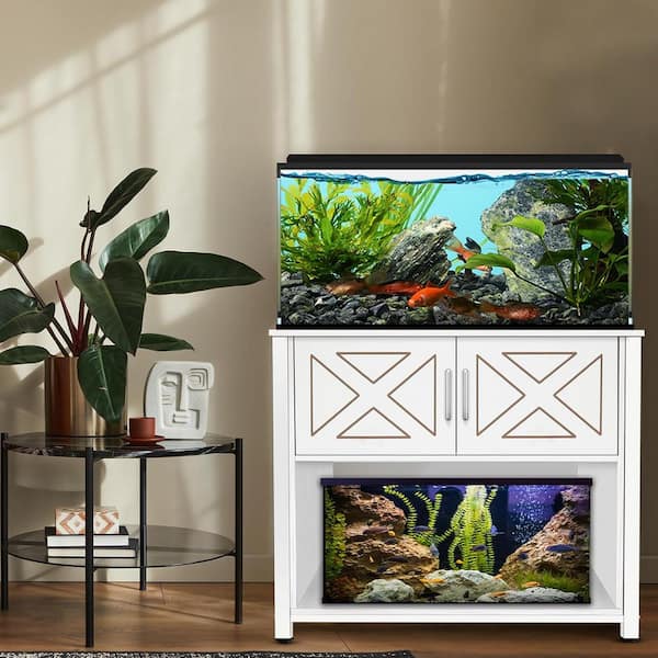 White 40 50 gal. Fish Tank Stand with Cabinet Plug for Fish Tank Accessories Storage for Breeder Turtle Tank