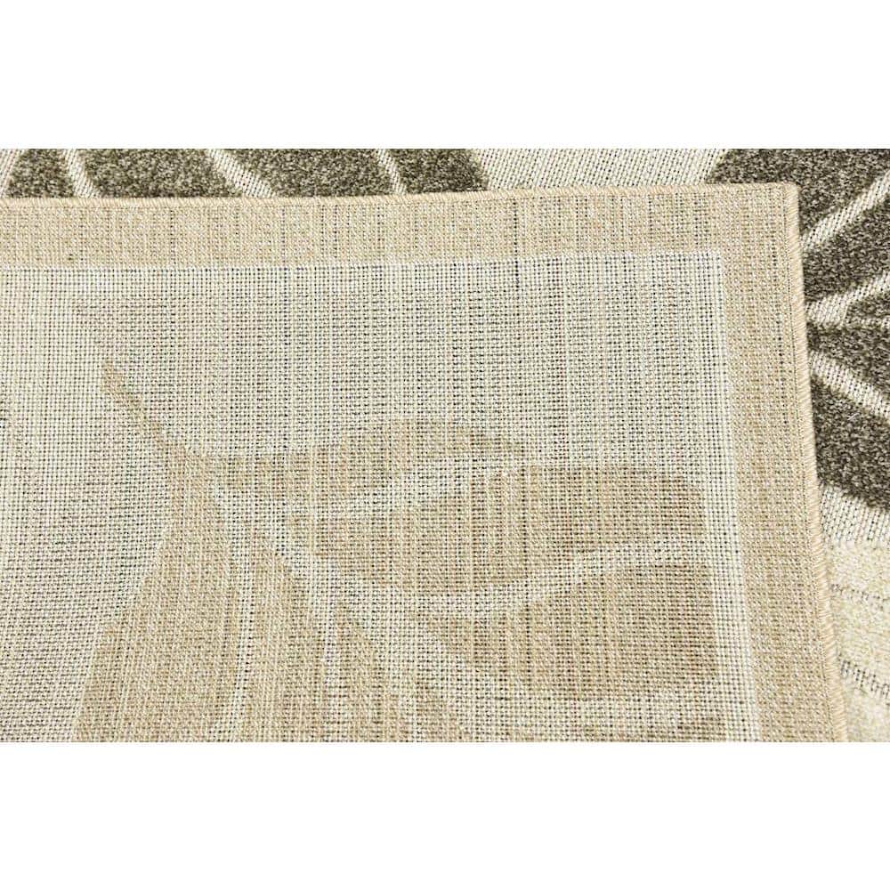 Beige and Brown Synthetic Abstract Outdoor Rectangular Rug