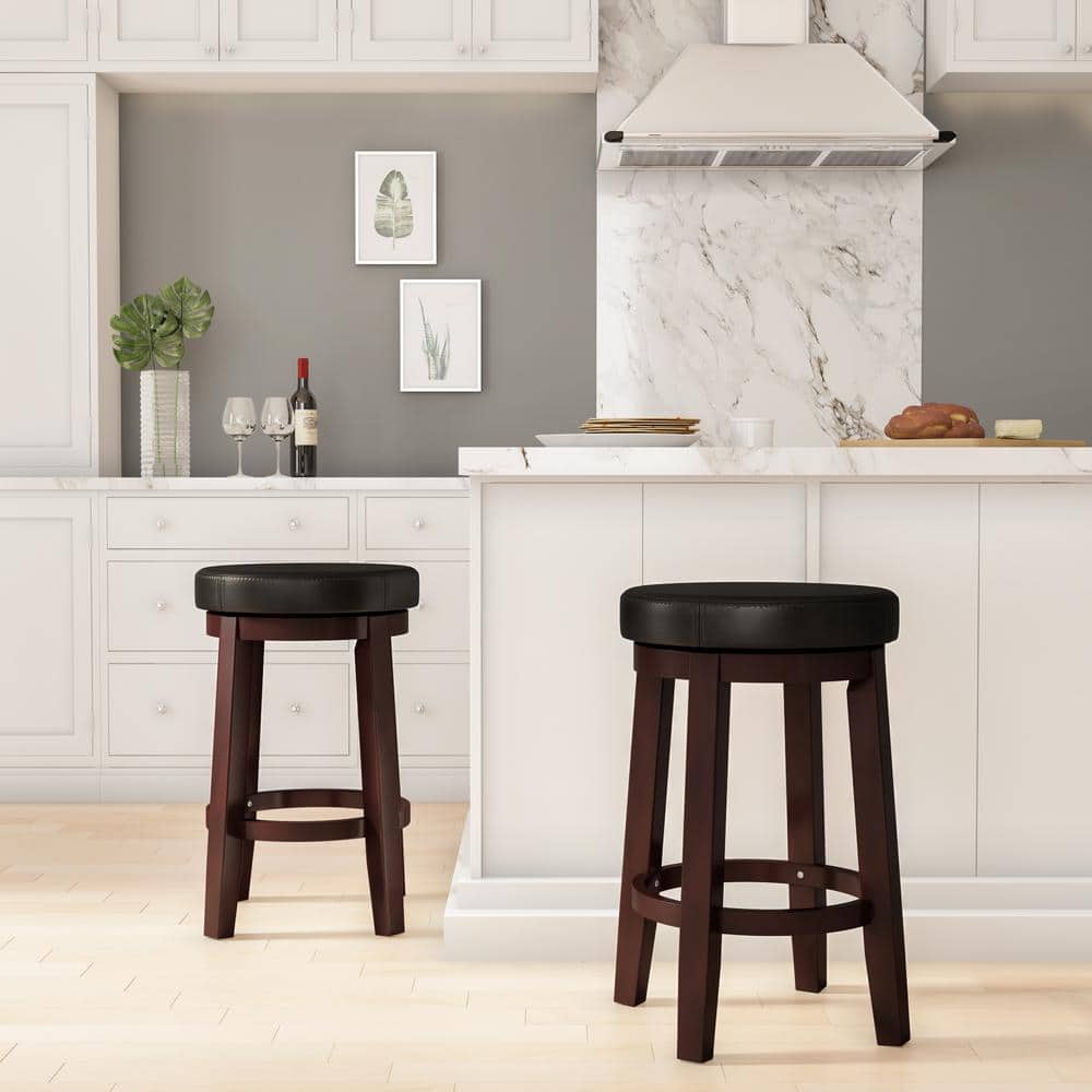 Maya 24" Black Faux Leather Swivel Counter Stool
