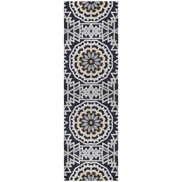 Dream Shag Premium Machine Washable Abstract ADS619 Black 2 ft. x 7 ft. Runner Rug