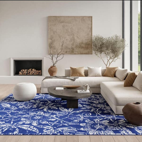 Whimsicle Navy 7 ft. x 10 ft. Floral Contemporary Area Rug