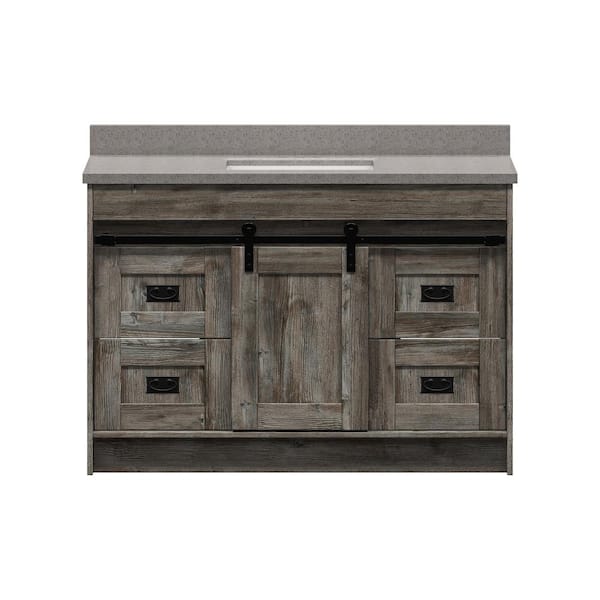 Glacier Bay Barnstable 48 in. W x 22 in. D Vanity in Driftwood Gray with Cultured Marble Vanity Top in Pewter with White Basin