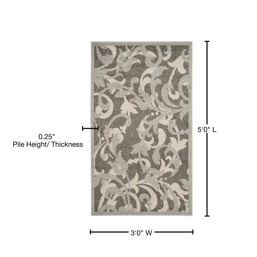 Grey and Light Grey Floral Synthetic Area Rug