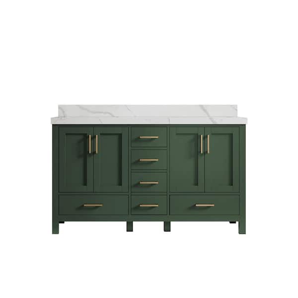 Willow Collections Malibu 60 in. W x 22 in. D x 36 in. H Double Sink Bath Vanity in Lafayette Green with 2 in. Calacatta Quartz Top