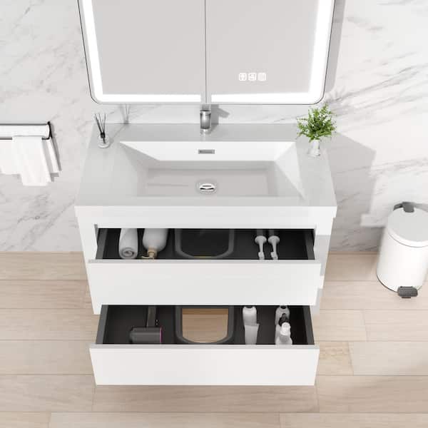 Ziyudura 36 in. Single Sink Floating White Bath Vanity with White