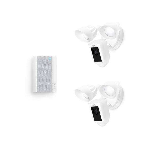 Ring Outdoor Wi-Fi Wired Standard Surveillance Camera with Motion Activated Floodlight (2-Pack) with Chime Pro in White