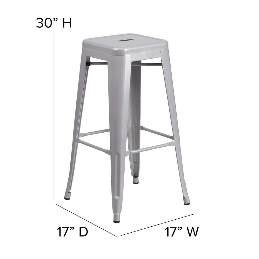 Silver 30" High Backless Metal Stackable Barstool