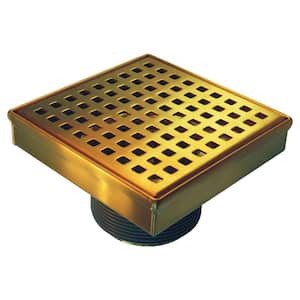 6 in. x 6 in. Brushed Gold Square Shower Drain with Square Pattern Drain Cover