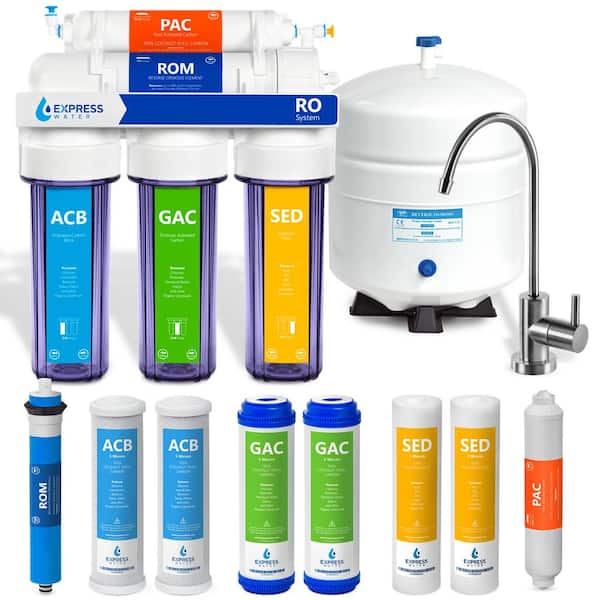 Express Water Reverse Osmosis 5 Stage Water Filtration System - with Faucet, Tank, and 4 Replacement Filters - 100 GPD