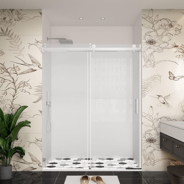 YINVANI 72 in. W x 76 in. H Single Sliding Frameless Soft Close Bypass Shower Door in Chrome with 3/8 in. Clear Glass