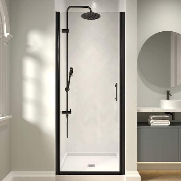 Modern 24 in. W x 72 in. H Pivot Swing Frameless Shower Door in Matte Black Finish with 1/4 in. (6mm) Clear Glass
