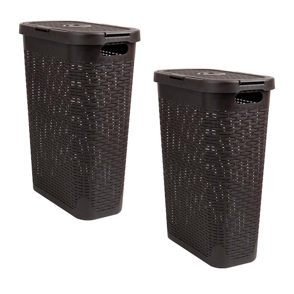 Mind Reader Brown 23.5 in. H x 10.4 in. W x 18 in. L Plastic 40L Slim Ventilated Rectangle Laundry Hamper with Lid (Set of 2)