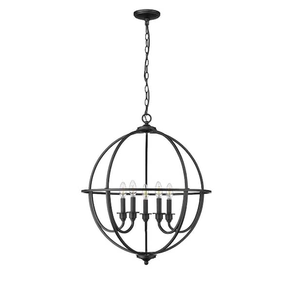 Artemis 24 in. 5-Light Matte Black Chandelier