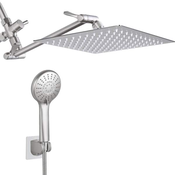 AKLFGN 8-Spray Patterns 10 in. Wall Mount Dual Shower Head and Handheld Shower Head 2.2 GPM with Waterfall in Brushed Nickel