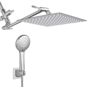 8-Spray Patterns 10 in. Wall Mount Dual Shower Head and Handheld Shower Head 2.2 GPM with Waterfall in Brushed Nickel