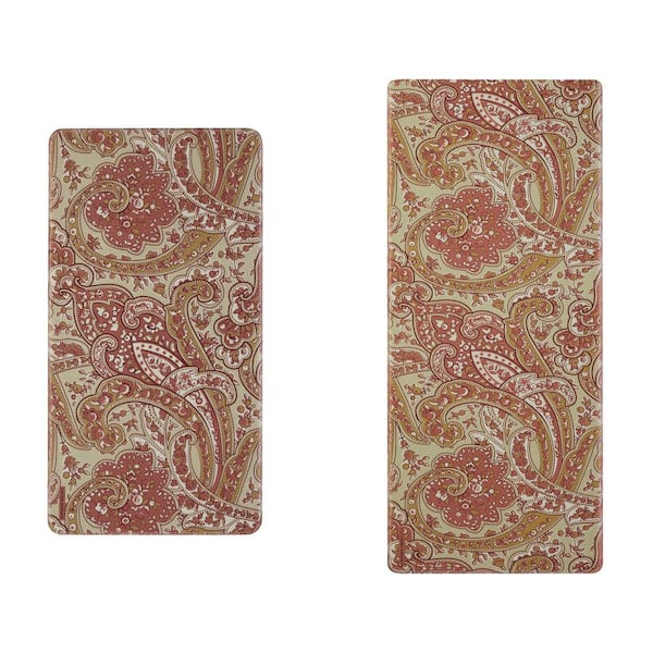 Laura Ashley Rust and Green Paisley 17.5 in. x 48 in./17.5 in. x 28 in. Anti-Fatigue Wellness Mat