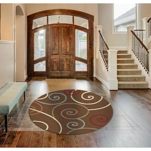 Chester Scroll Brown 5 ft. Round Area Rug