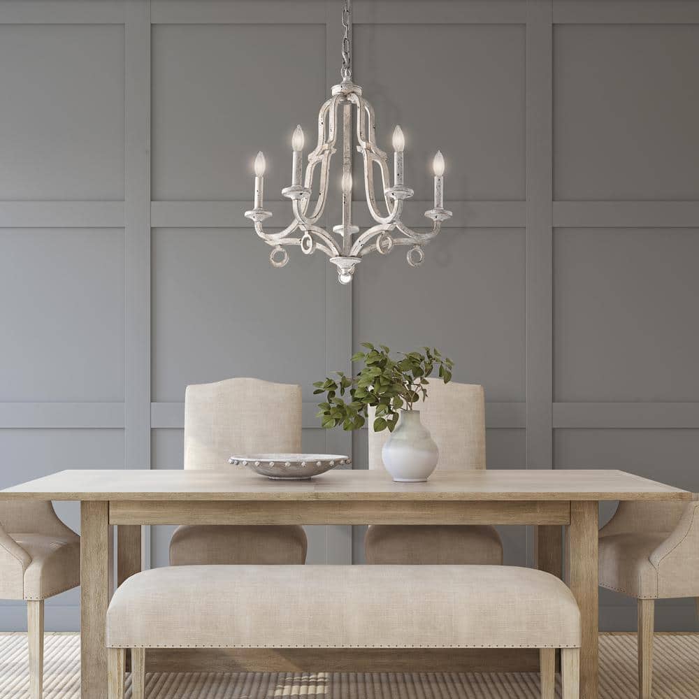 Antique White 5-Light Distressed Candle Chandelier